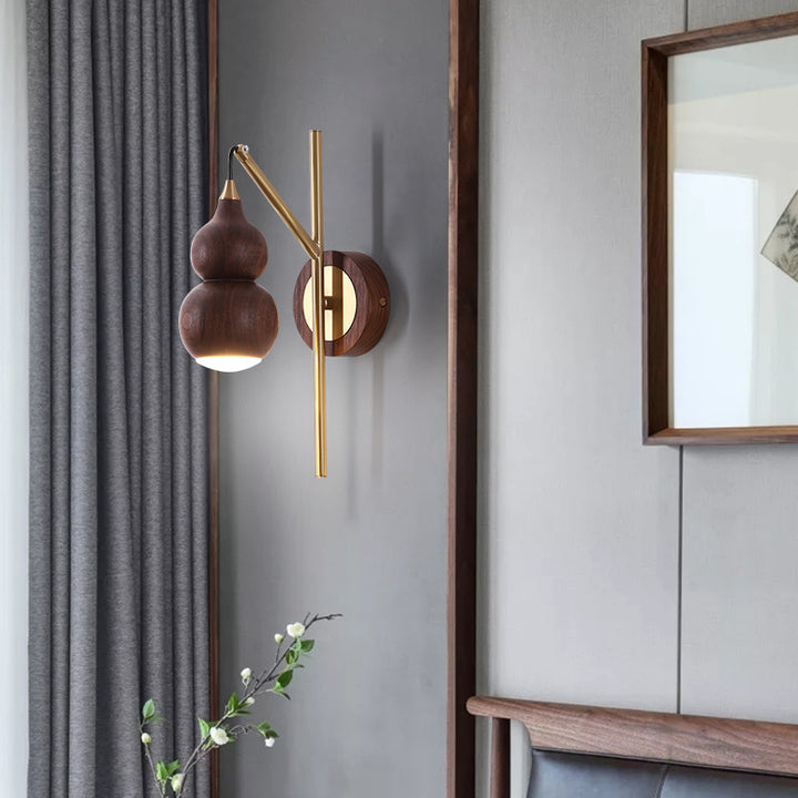 Abat-jour en noyer cuivre gourde chinoise traditionnelle 1 - Applique murale lumineuse pour salon 