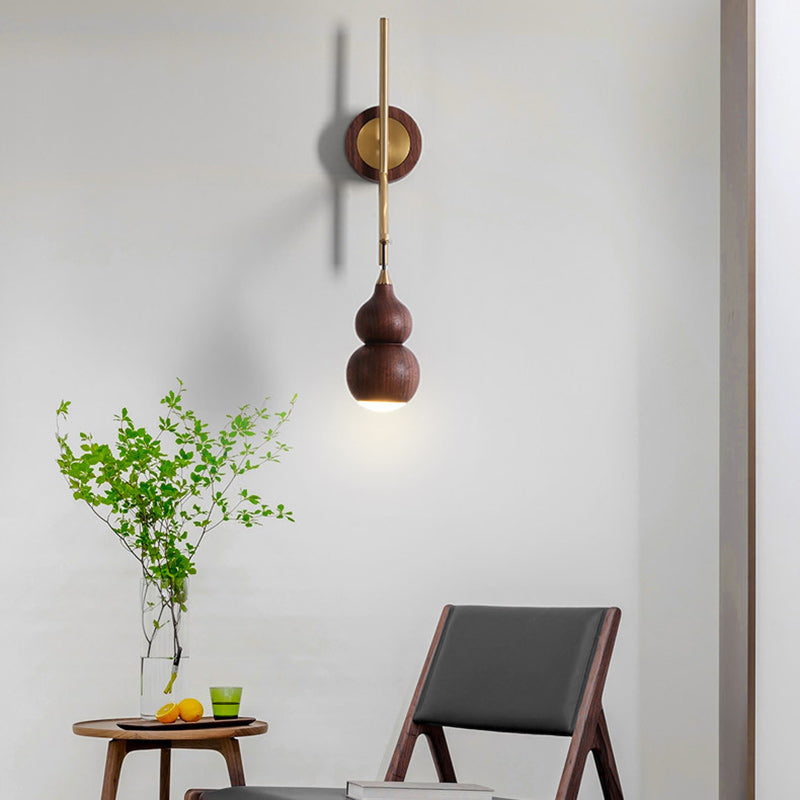 Abat-jour en noyer cuivre gourde chinoise traditionnelle 1 - Applique murale lumineuse pour salon 