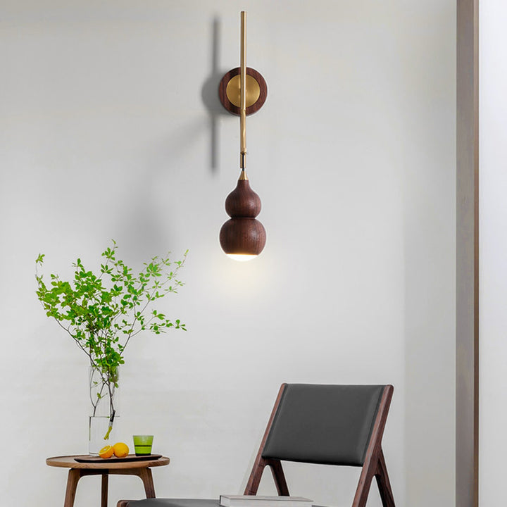 Abat-jour en noyer cuivre gourde chinoise traditionnelle 1 - Applique murale lumineuse pour salon 