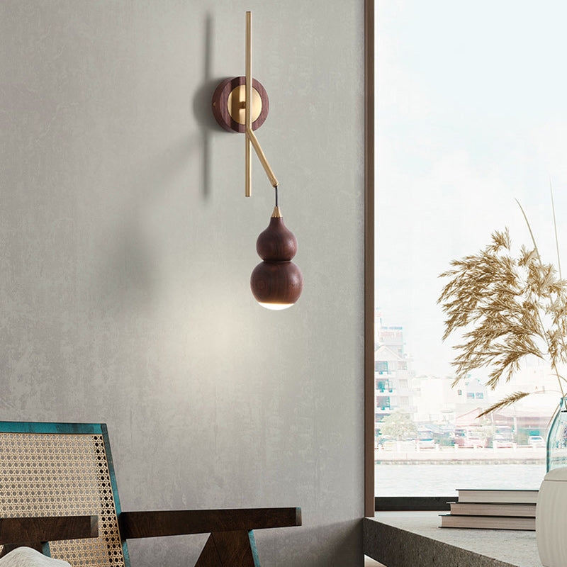 Abat-jour en noyer cuivre gourde chinoise traditionnelle 1 - Applique murale lumineuse pour salon 