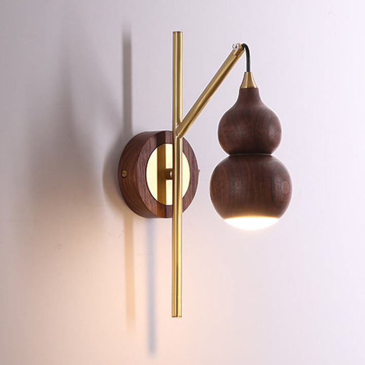 Abat-jour en noyer cuivre gourde chinoise traditionnelle 1 - Applique murale lumineuse pour salon 
