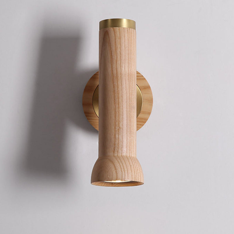 Forme de lampe de poche cylindrique japonaise traditionnelle en cuivre avec abat-jour en noyer 1 - Applique murale à une lumière pour salon 