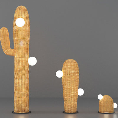 Contemporary Creative Cactus Waterproof Rubber Rattan Stainless Steel 2 - Light Standing Floor Lamp For Outdoor Patio