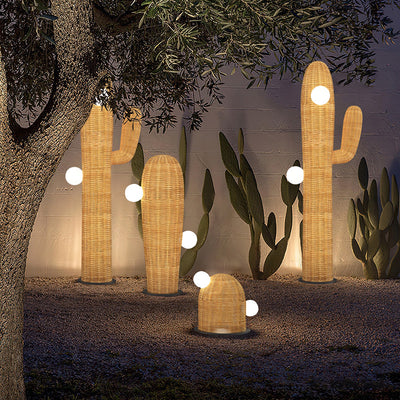 Contemporary Creative Cactus Waterproof Rubber Rattan Stainless Steel 2 - Light Standing Floor Lamp For Outdoor Patio