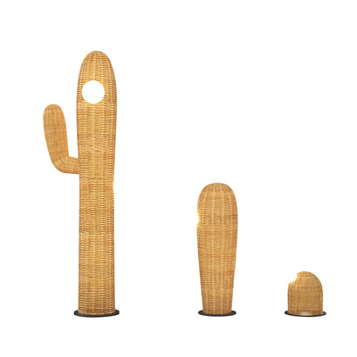 Contemporary Creative Cactus Waterproof Rubber Rattan Stainless Steel 2 - Light Standing Floor Lamp For Outdoor Patio