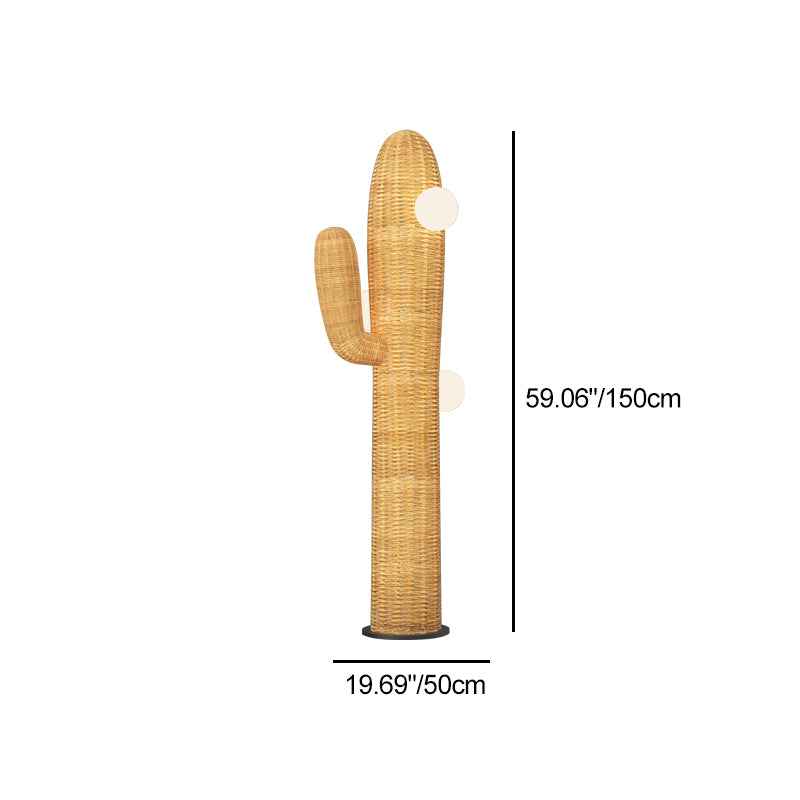 Contemporary Creative Cactus Waterproof Rubber Rattan Stainless Steel 2 - Light Standing Floor Lamp For Outdoor Patio