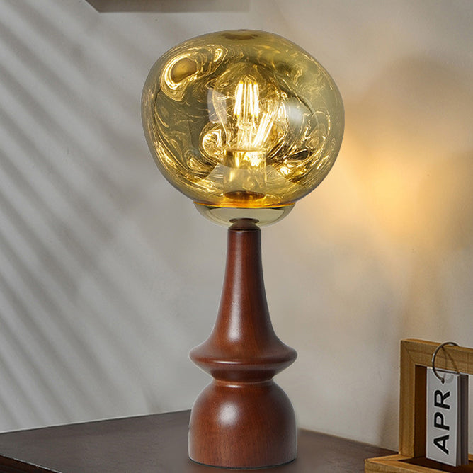 Lámpara de mesa contemporánea escandinava de lava redonda irregular de madera maciza acrílica de 1 luz para sala de estar 