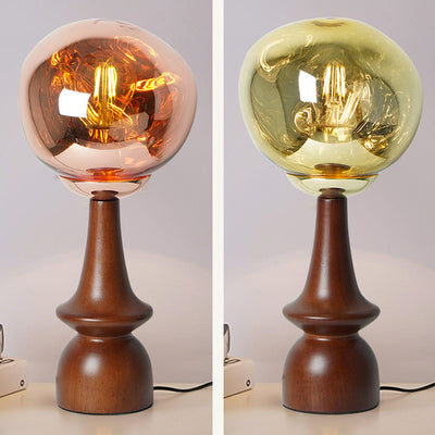 Lámpara de mesa contemporánea escandinava de lava redonda irregular de madera maciza acrílica de 1 luz para sala de estar 