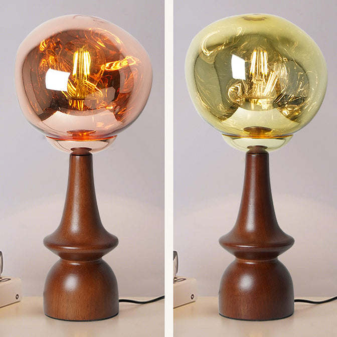 Lámpara de mesa contemporánea escandinava de lava redonda irregular de madera maciza acrílica de 1 luz para sala de estar 