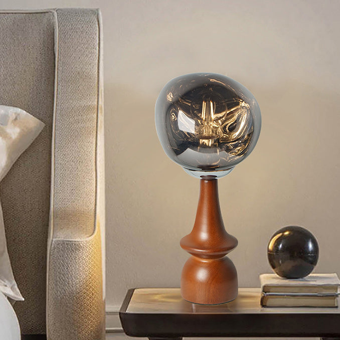 Lampe de table contemporaine scandinave en bois massif acrylique à lumière irrégulière ronde pour salon 