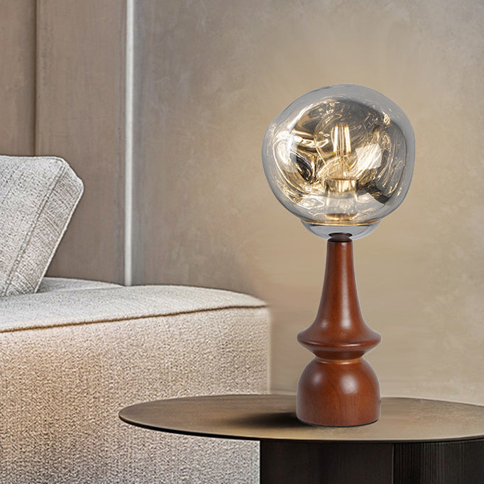 Lampe de table contemporaine scandinave en bois massif acrylique à lumière irrégulière ronde pour salon 