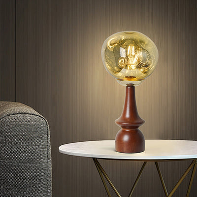 Lámpara de mesa contemporánea escandinava de lava redonda irregular de madera maciza acrílica de 1 luz para sala de estar 