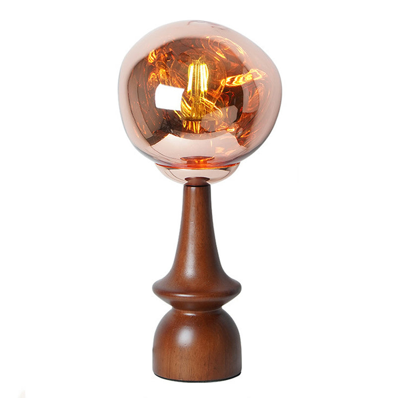 Lámpara de mesa contemporánea escandinava de lava redonda irregular de madera maciza acrílica de 1 luz para sala de estar 