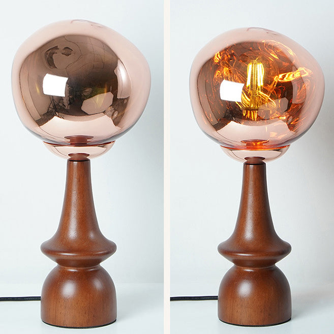 Lámpara de mesa contemporánea escandinava de lava redonda irregular de madera maciza acrílica de 1 luz para sala de estar 