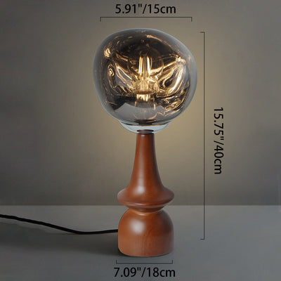 Lámpara de mesa contemporánea escandinava de lava redonda irregular de madera maciza acrílica de 1 luz para sala de estar 