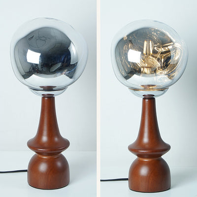 Lámpara de mesa contemporánea escandinava de lava redonda irregular de madera maciza acrílica de 1 luz para sala de estar 