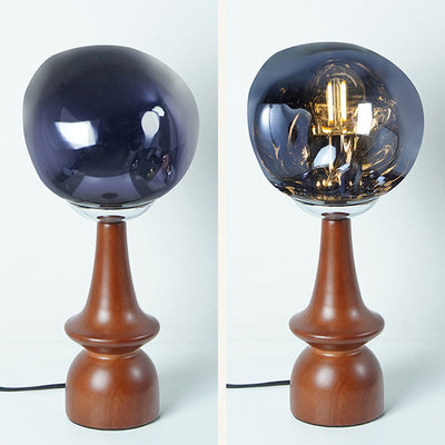 Lámpara de mesa contemporánea escandinava de lava redonda irregular de madera maciza acrílica de 1 luz para sala de estar 