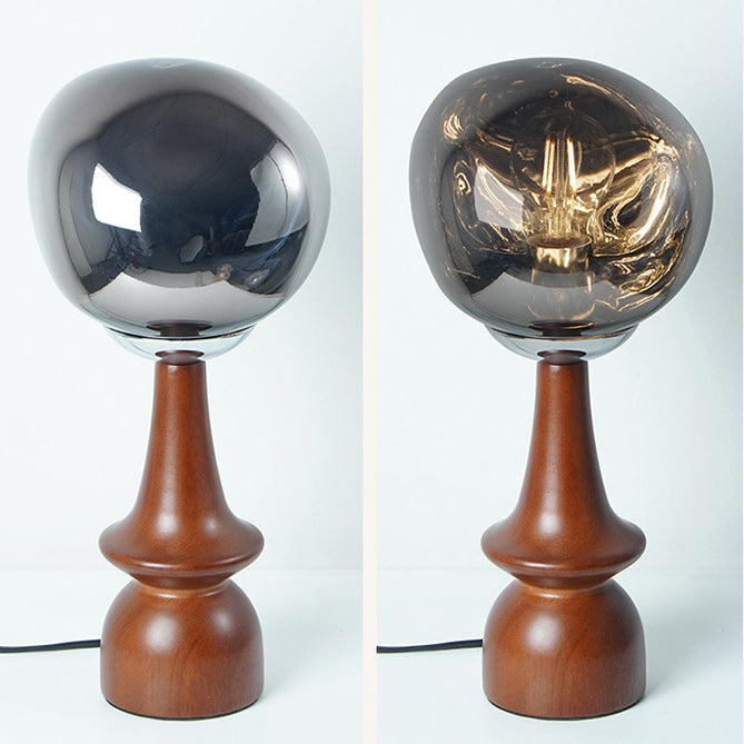 Lámpara de mesa contemporánea escandinava de lava redonda irregular de madera maciza acrílica de 1 luz para sala de estar 