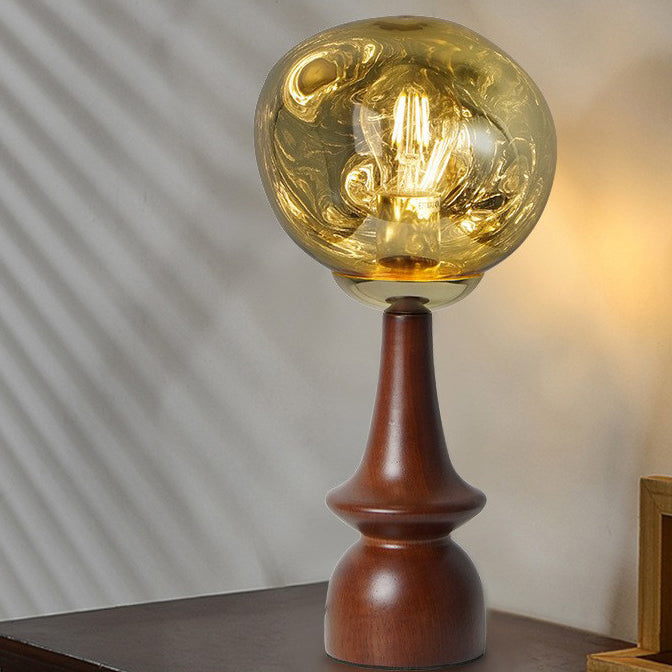 Lámpara de mesa contemporánea escandinava de lava redonda irregular de madera maciza acrílica de 1 luz para sala de estar 