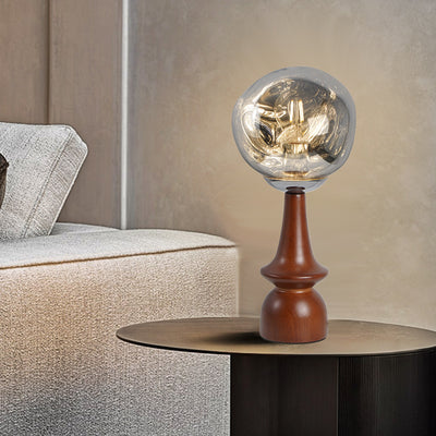 Lámpara de mesa contemporánea escandinava de lava redonda irregular de madera maciza acrílica de 1 luz para sala de estar 