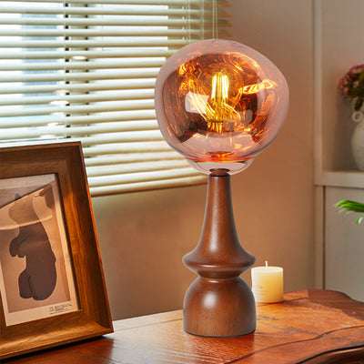 Lámpara de mesa contemporánea escandinava de lava redonda irregular de madera maciza acrílica de 1 luz para sala de estar 