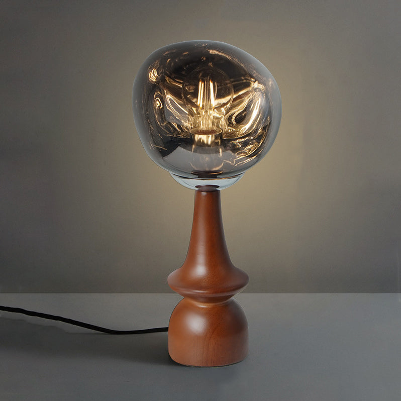 Lámpara de mesa contemporánea escandinava de lava redonda irregular de madera maciza acrílica de 1 luz para sala de estar 
