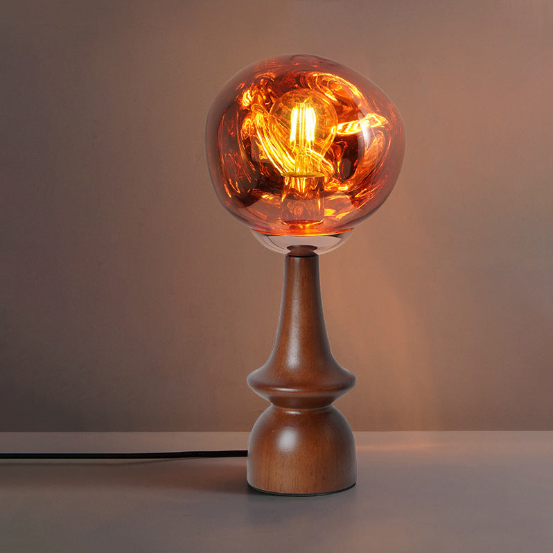 Lámpara de mesa contemporánea escandinava de lava redonda irregular de madera maciza acrílica de 1 luz para sala de estar 