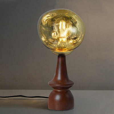 Lámpara de mesa contemporánea escandinava de lava redonda irregular de madera maciza acrílica de 1 luz para sala de estar 