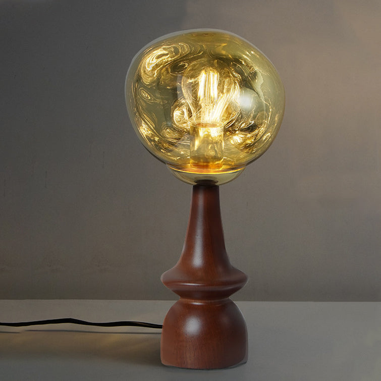 Lámpara de mesa contemporánea escandinava de lava redonda irregular de madera maciza acrílica de 1 luz para sala de estar 