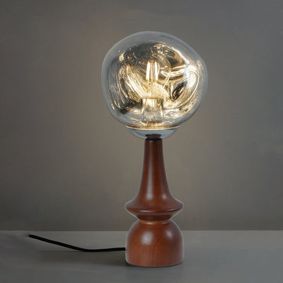 Lámpara de mesa contemporánea escandinava de lava redonda irregular de madera maciza acrílica de 1 luz para sala de estar 