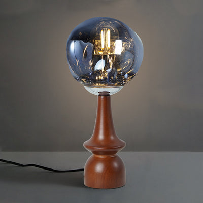 Lámpara de mesa contemporánea escandinava de lava redonda irregular de madera maciza acrílica de 1 luz para sala de estar 