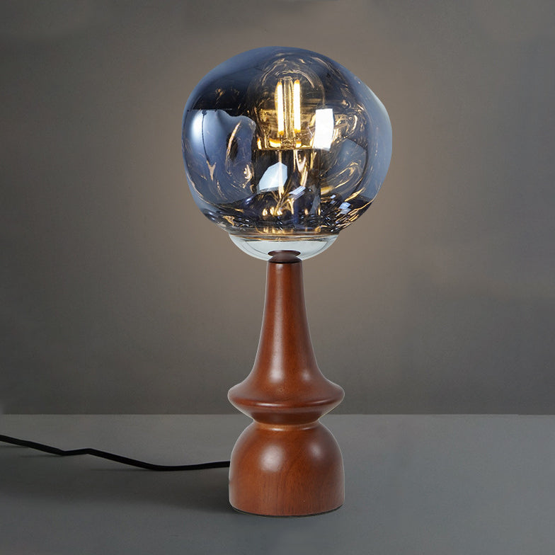 Lámpara de mesa contemporánea escandinava de lava redonda irregular de madera maciza acrílica de 1 luz para sala de estar 