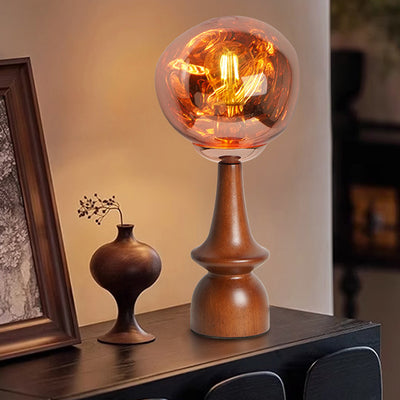 Lámpara de mesa contemporánea escandinava de lava redonda irregular de madera maciza acrílica de 1 luz para sala de estar 