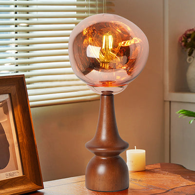 Lámpara de mesa contemporánea escandinava de lava redonda irregular de madera maciza acrílica de 1 luz para sala de estar 