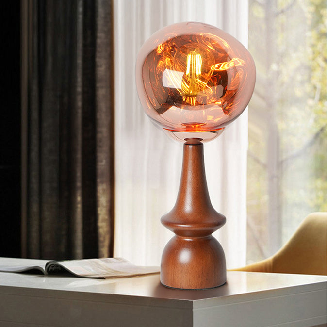 Lámpara de mesa contemporánea escandinava de lava redonda irregular de madera maciza acrílica de 1 luz para sala de estar 