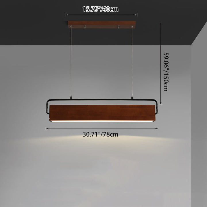 Traditional Chinese Cuboid Solid Wood Acrylic Iron LED Chandelier Island Light For Dining Room
