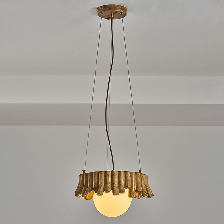 Contemporary Scandinavian Orb Irregular Edges Resin Fiberglass Iron 1 - Light Pendant Light For Dining Room