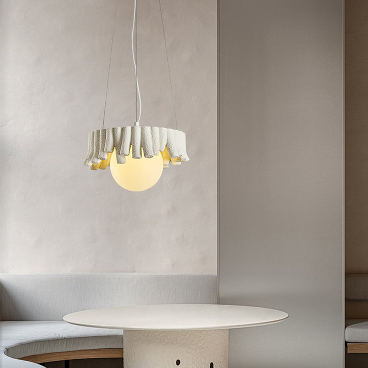 Contemporary Scandinavian Orb Irregular Edges Resin Fiberglass Iron 1 - Light Pendant Light For Dining Room