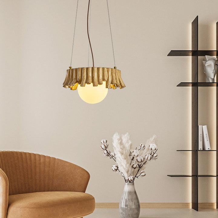 Contemporary Scandinavian Orb Irregular Edges Resin Fiberglass Iron 1 - Light Pendant Light For Dining Room