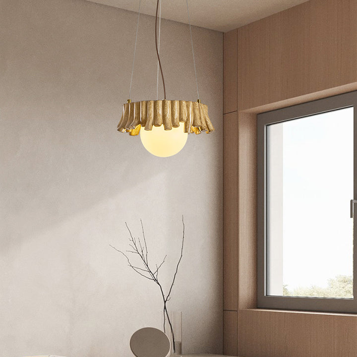 Contemporary Scandinavian Orb Irregular Edges Resin Fiberglass Iron 1 - Light Pendant Light For Dining Room