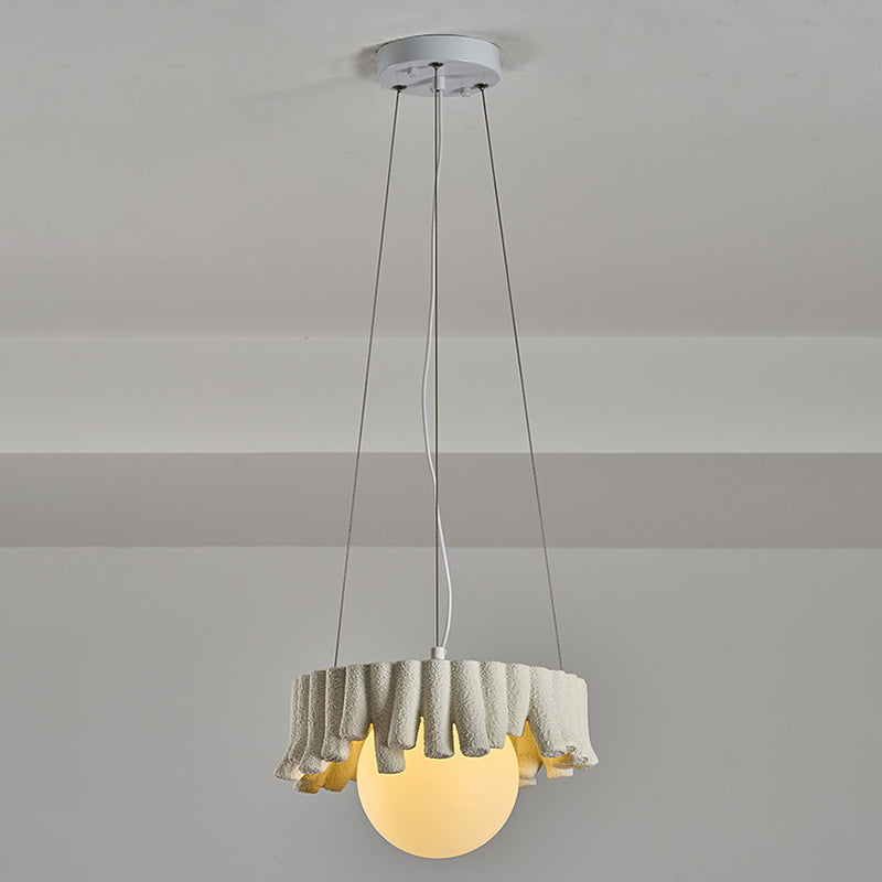 Contemporary Scandinavian Orb Irregular Edges Resin Fiberglass Iron 1 - Light Pendant Light For Dining Room