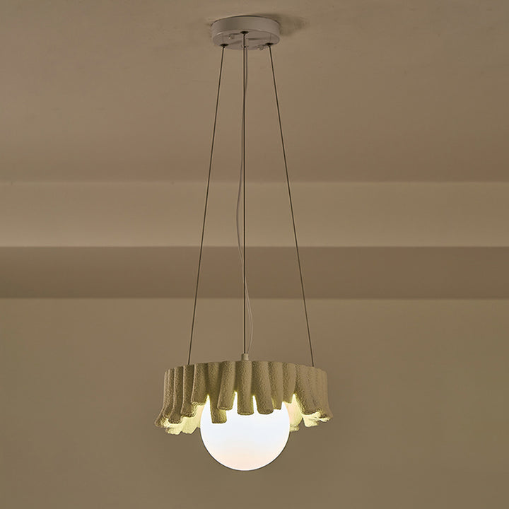 Contemporary Scandinavian Orb Irregular Edges Resin Fiberglass Iron 1 - Light Pendant Light For Dining Room