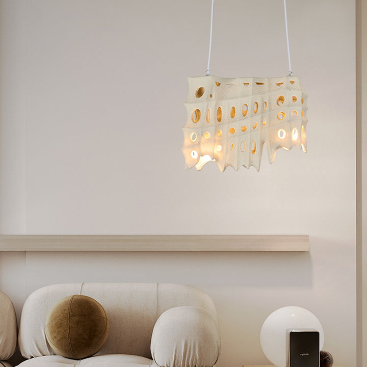 Contemporary Scandinavian Hole Hardware Resin Fiberglass 2 - Light Pendant Light For Dining Room