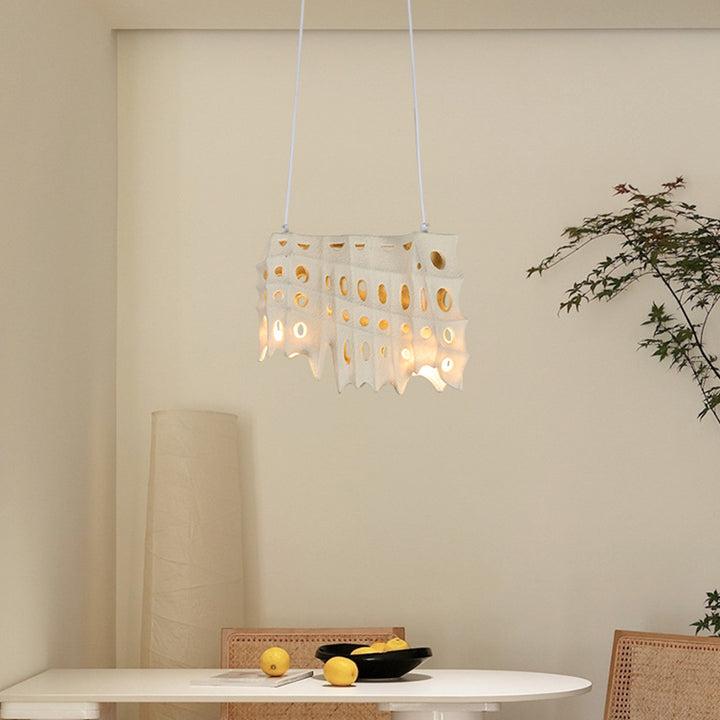 Contemporary Scandinavian Hole Hardware Resin Fiberglass 2 - Light Pendant Light For Dining Room