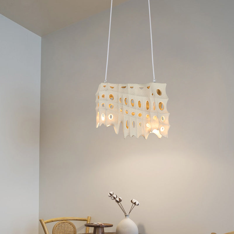 Contemporary Scandinavian Hole Hardware Resin Fiberglass 2 - Light Pendant Light For Dining Room
