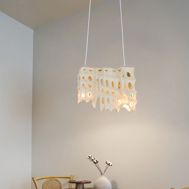 Contemporary Scandinavian Hole Hardware Resin Fiberglass 2 - Light Pendant Light For Dining Room