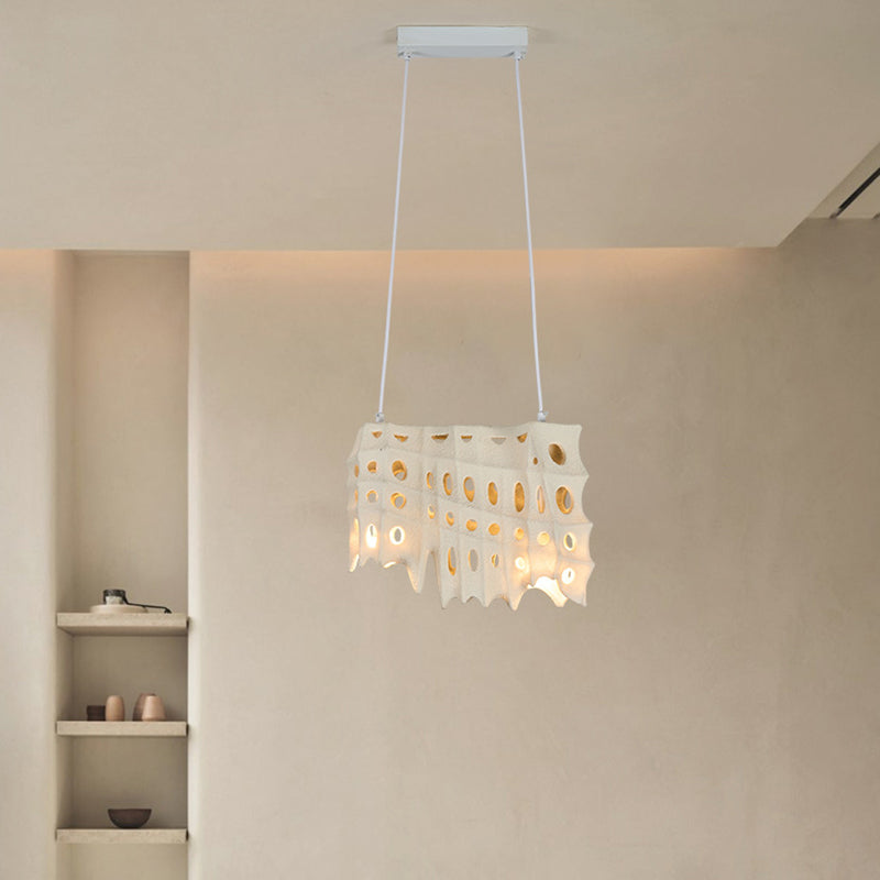 Contemporary Scandinavian Hole Hardware Resin Fiberglass 2 - Light Pendant Light For Dining Room