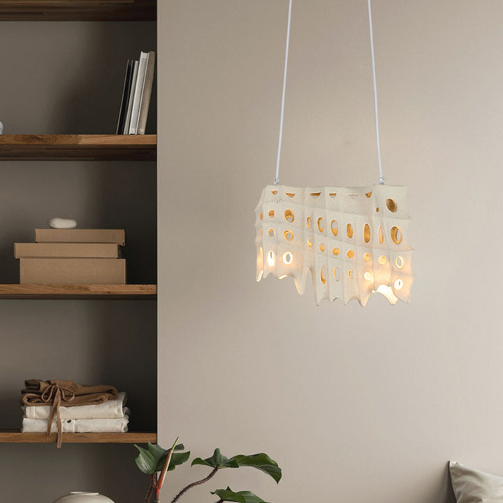Contemporary Scandinavian Hole Hardware Resin Fiberglass 2 - Light Pendant Light For Dining Room