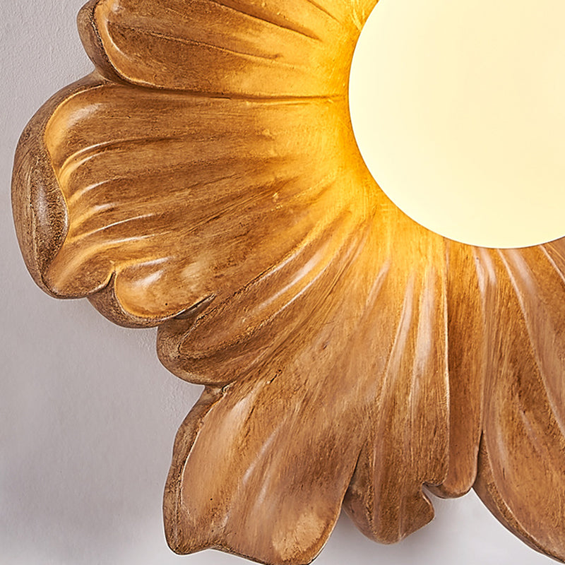 Traditional Japanese Floral Orb Resin Roto-molding 1 - Light Semi-Flush Mount Ceiling Light For Living Room