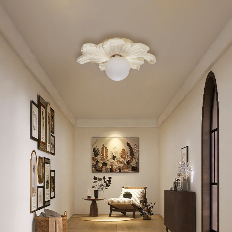 Traditional Japanese Floral Orb Resin Roto-molding 1 - Light Semi-Flush Mount Ceiling Light For Living Room